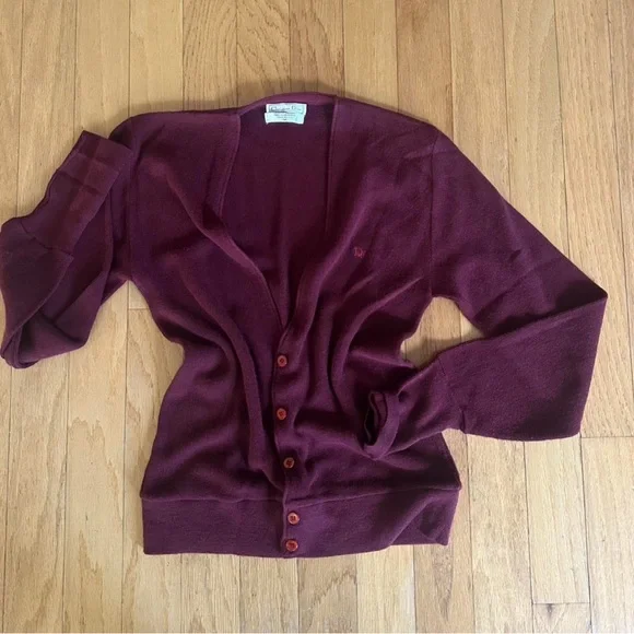 Vintage Christian Dior Burgundy V-Neck Button Cardigan